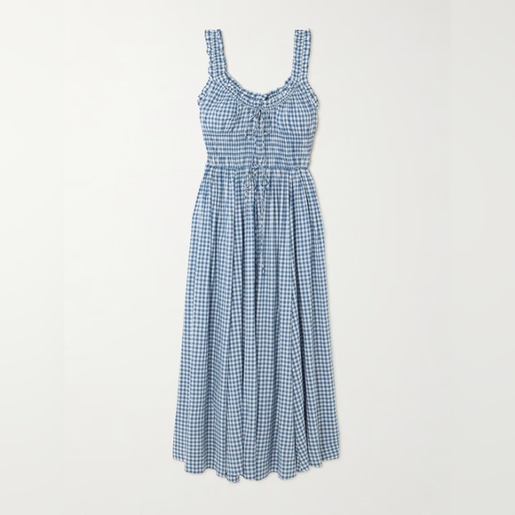 NWT Doen Emmaretta Cotton Voile Smocked A Line Midi Maxi Dress Blue Gingham - Picture 13 of 13